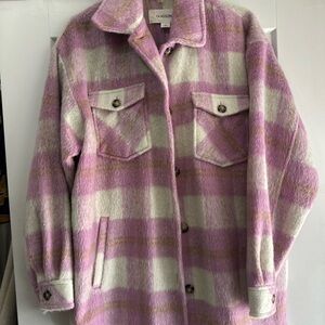 Glassons Pink and Cream Plaid Teddy Jacket